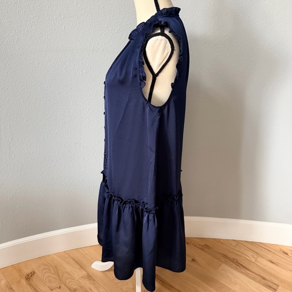 Halogen Navy Ruffle-Trim Sleeveless Button-Front Mini Dress - Picture 4 of 13